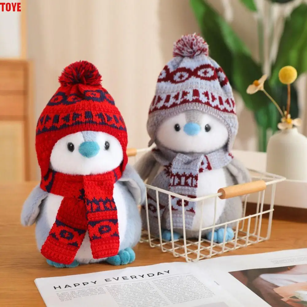 Wearing Hat Scarf Christmas Plush Doll Realistic Fluffy Penguin Plush Toys Collection Cartoon Christmas Doll Decorations