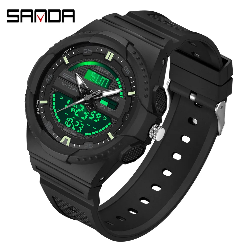 

SANDA Sports Watch Men Women Quartz Digital Dual Display Shock Water Resistant Wristwatch EM9030