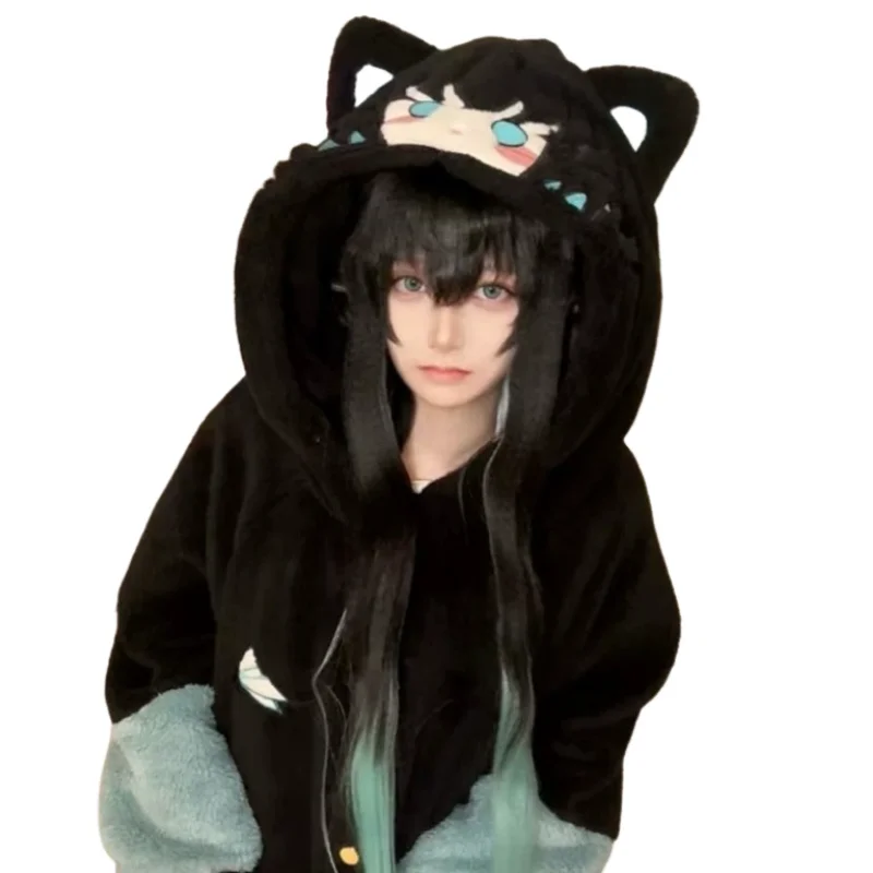 

Demon Slayer Anime Pajamas Muichiro Tokito Peripheral Goods Sleepwear Coral Fleece Keep Warm Homewear Set Cartoon Cosplay Kawaii