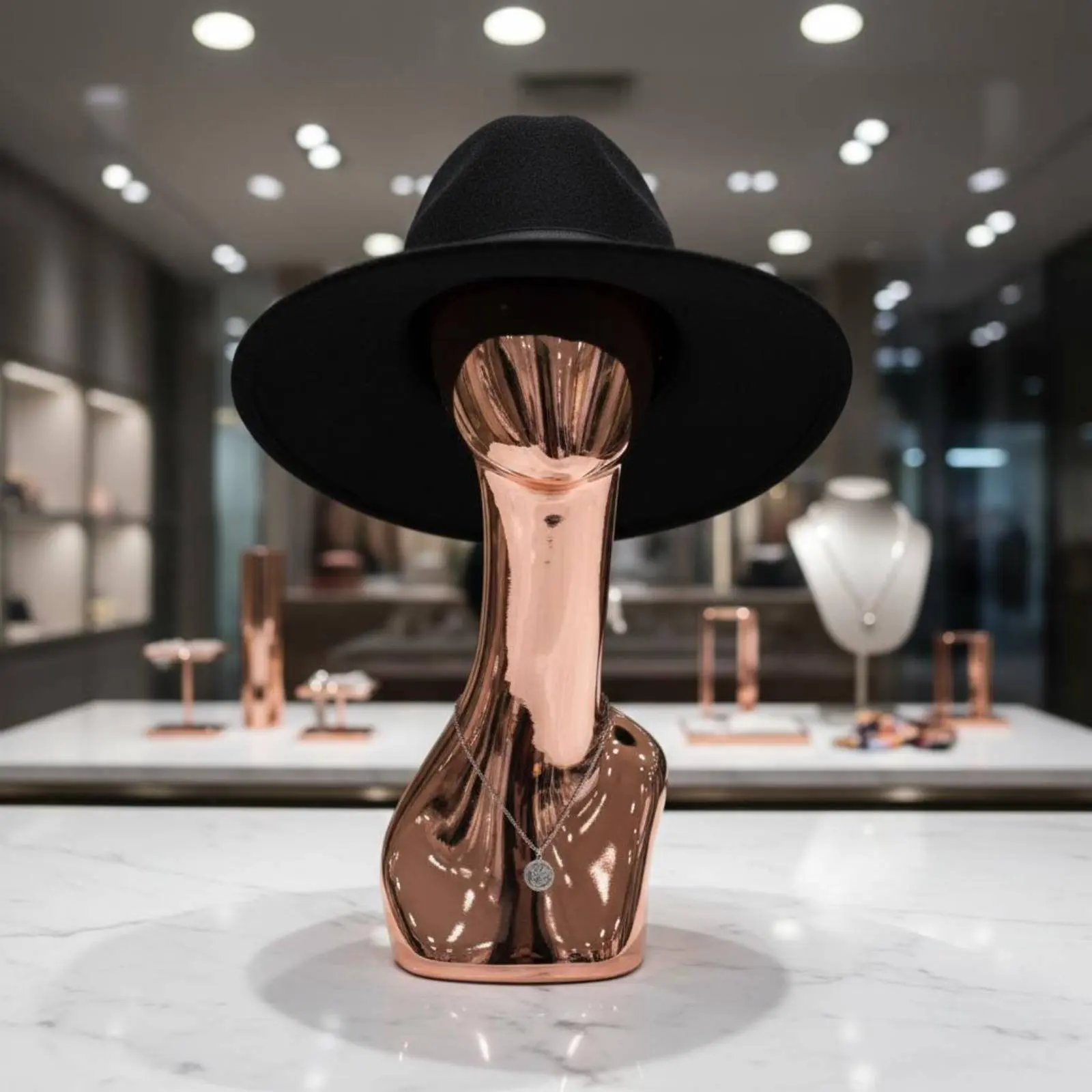 Hat Mannequin Head Electroplated Hairpiece Stand Head Hat Display Stand Blush Gold Shiny Display Bust Long Neck Design for Salon