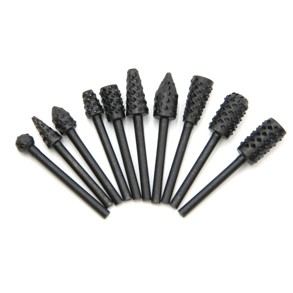 High carbon Steel Wood Carving File Drill Bits Set for Reliable Performance 10pcs 18 Shank Rotary Burr Rasp  High
