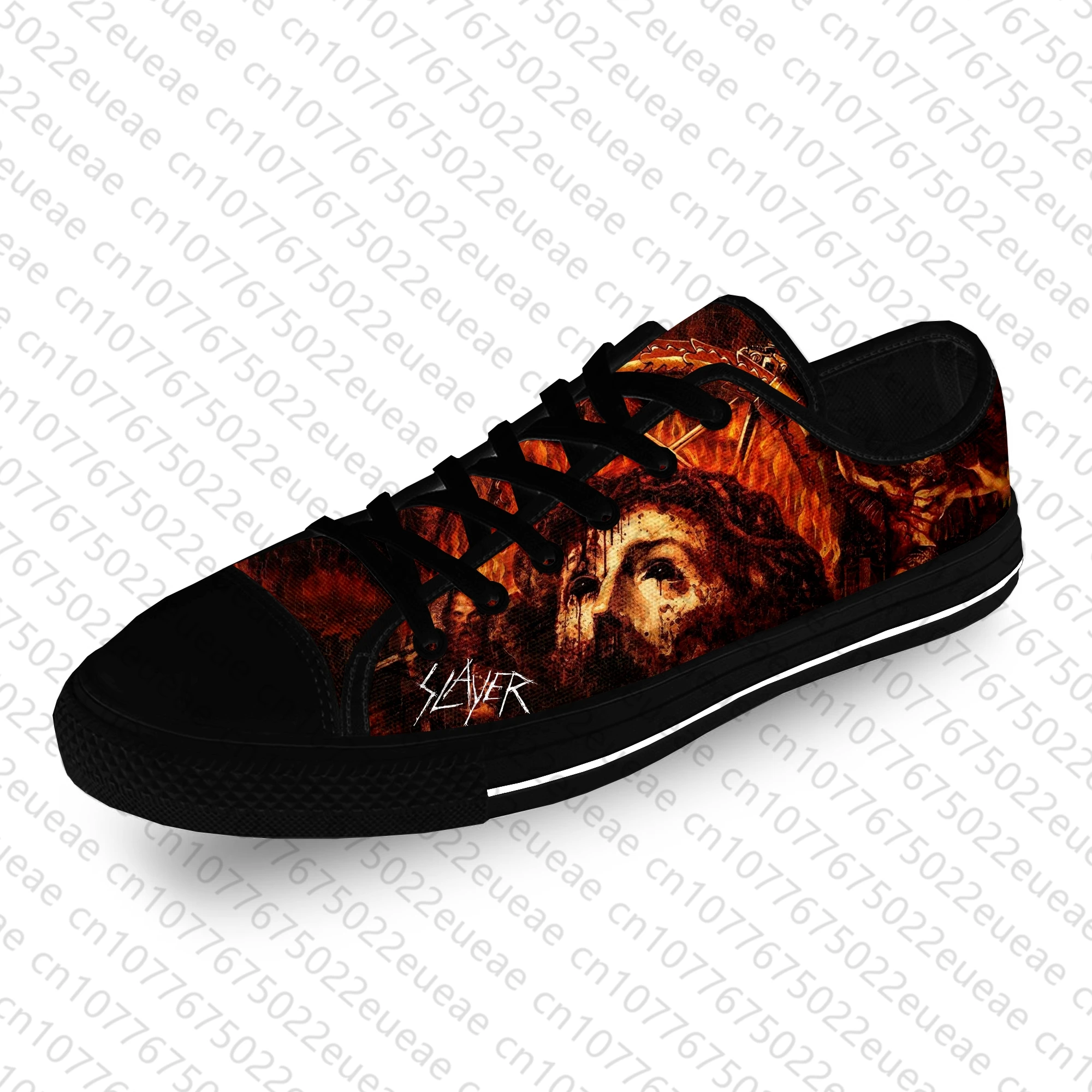 Slayer Heavy Metal Rock Band terrorífico Casual Cloth 3D Print Low Top Canvas Fashion Shoes, zapatillas transpirables para hombres y mujeres