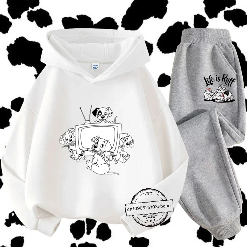 New 101 Dalmatian kids hoodie set Disney cartoon print Autumn/Winter long sleeve sweatshirt for boys and girls cute sporty style