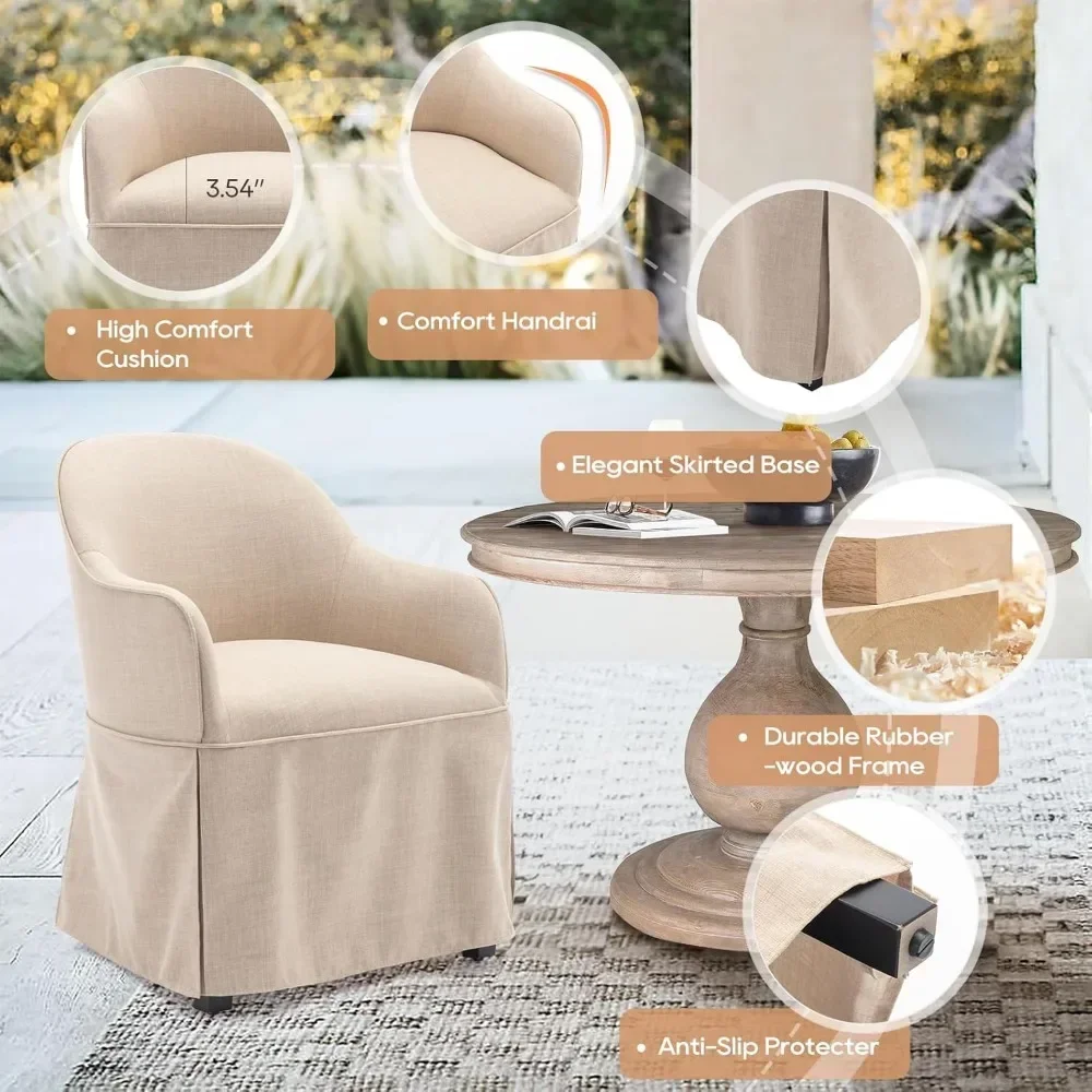 Moderner Esszimmerstuhl-Set mit 2 Stück, eimerförmiger Sessel mit Bezug, Küche, Esszimmer, beigefarbener Rückenlehnenstuhl