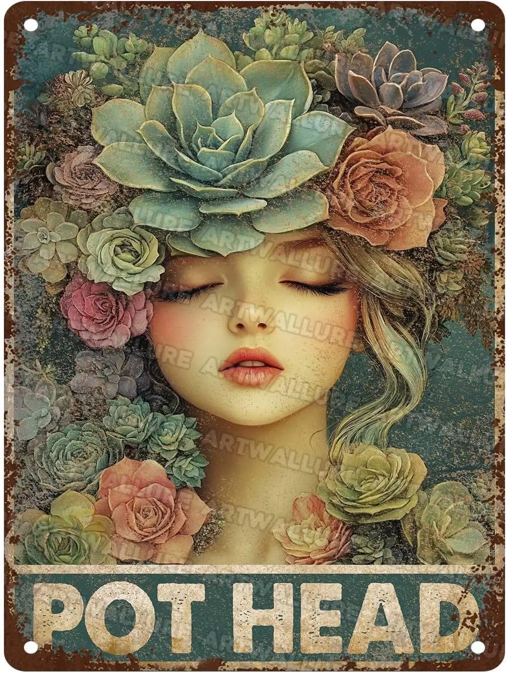 Vintage Garden Tin Sign Pot Head Metal Sign for Garden Garage Man Cave Gift Retro Bar Art Bathroom Wall Decor 12x16--Tin Sign
