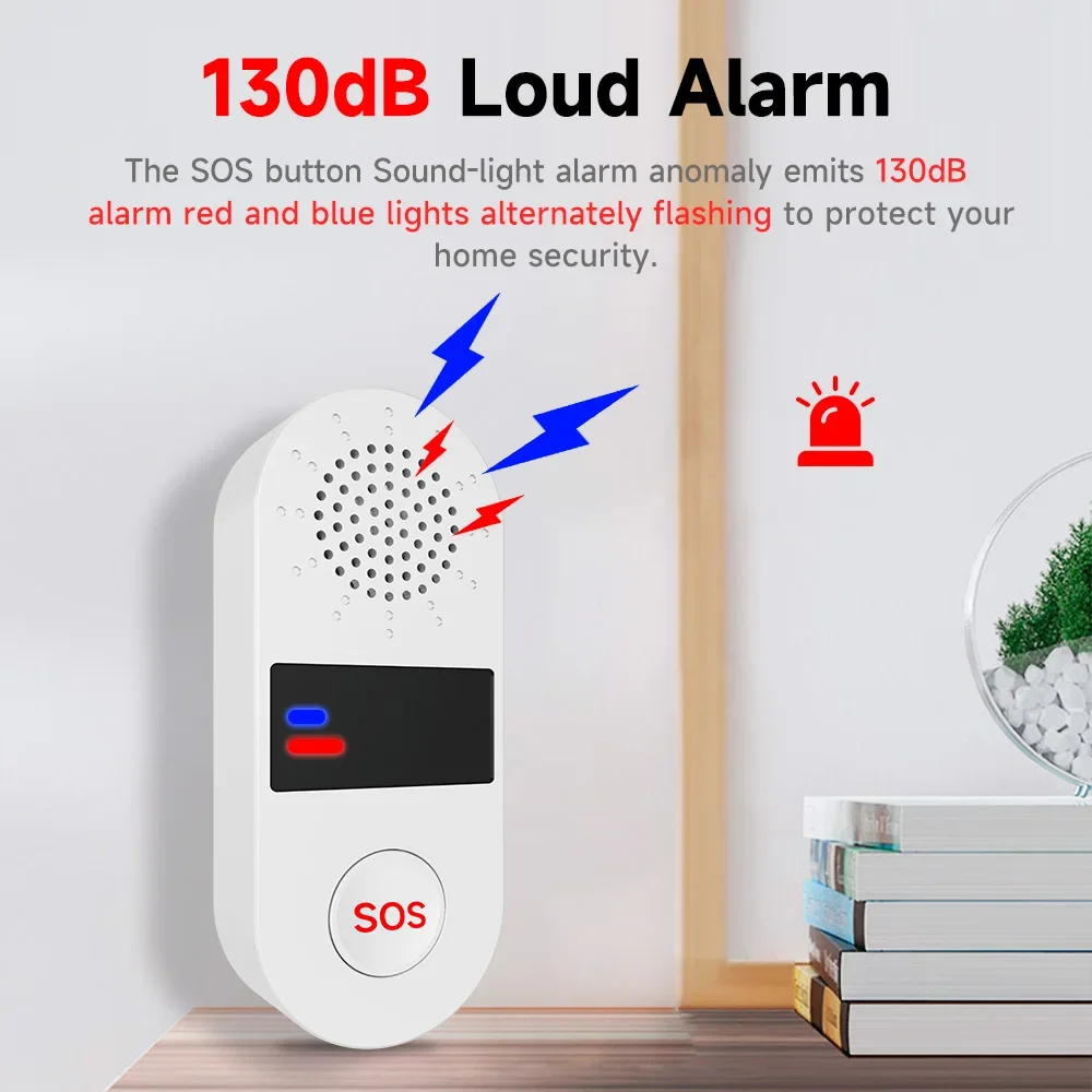 Tuya WiFi 130dB Smart SOS Sound and Light Alarm One-Button Call for Emergency Help App Remote Control Home Alarm Security System