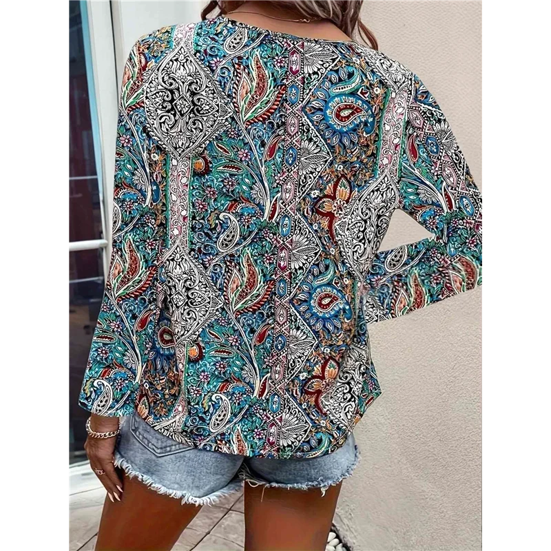 

ASDS-Women's Bohemian Print V-Neck Long Sleeve Casual Blouses Shirts