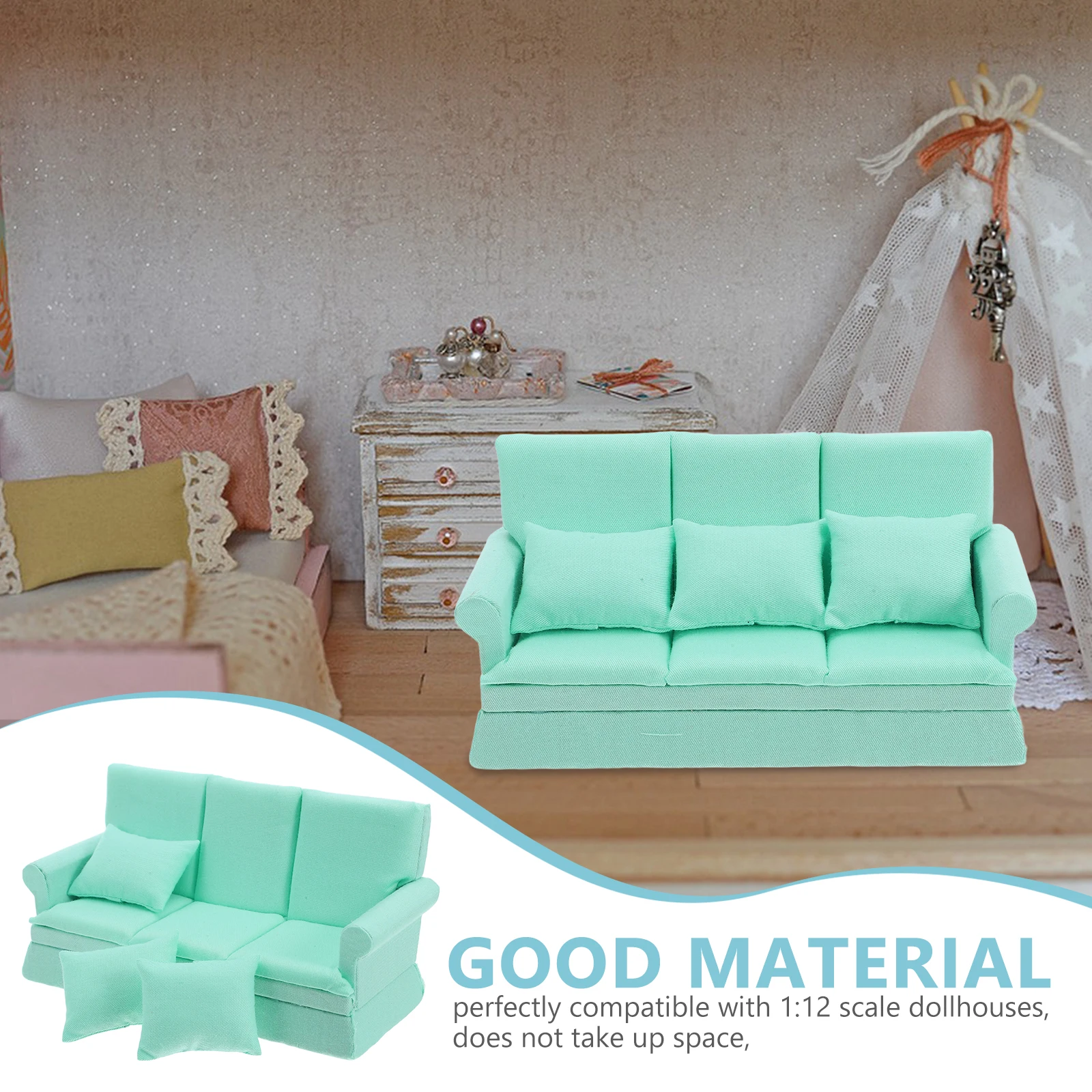 1 zestaw Miniaturowa Sofa do Domku dla Lalek 3 Poduszki Realistyczna Mała Kanapa do Dekoracji Salonu Meble Zestaw do Zabawy dla Dzieci Symulacja Domu