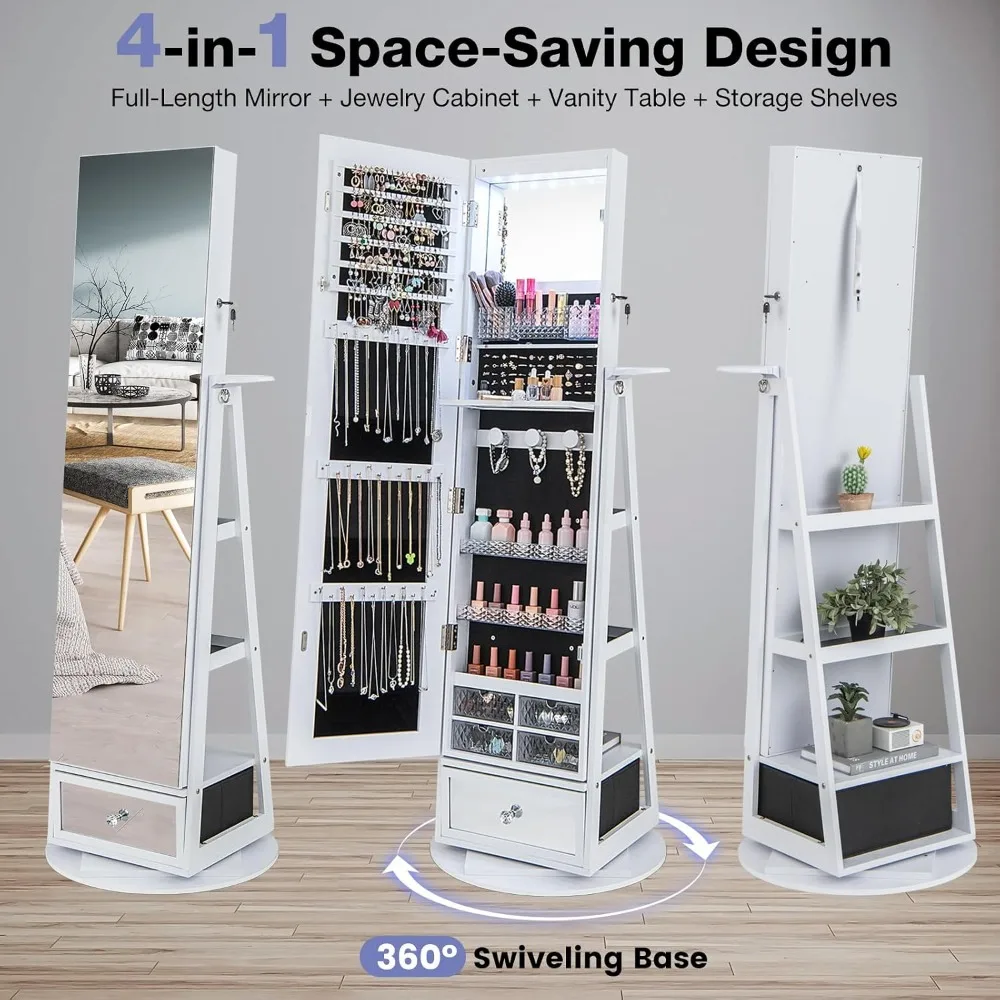 360 °   Drehbarer Schmuckschra – Full Length Mirror Jewelry Armoire Bewertung und Preis