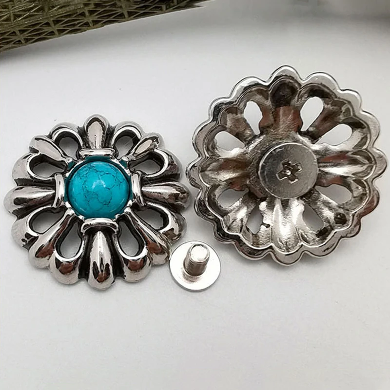 5 Pcs 25mm Silver Hollow Out Garland Conchos Leathercraft Handbag Belt Turquoise Saddle Concho Screwback