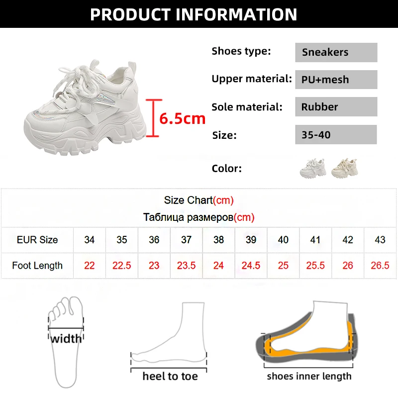 Women\'s Fashion White Chunky Sneakers Thick Bottom Lace Up Vulcanized Shoes Woman Non Slip Platform Sports Shoes for Lady