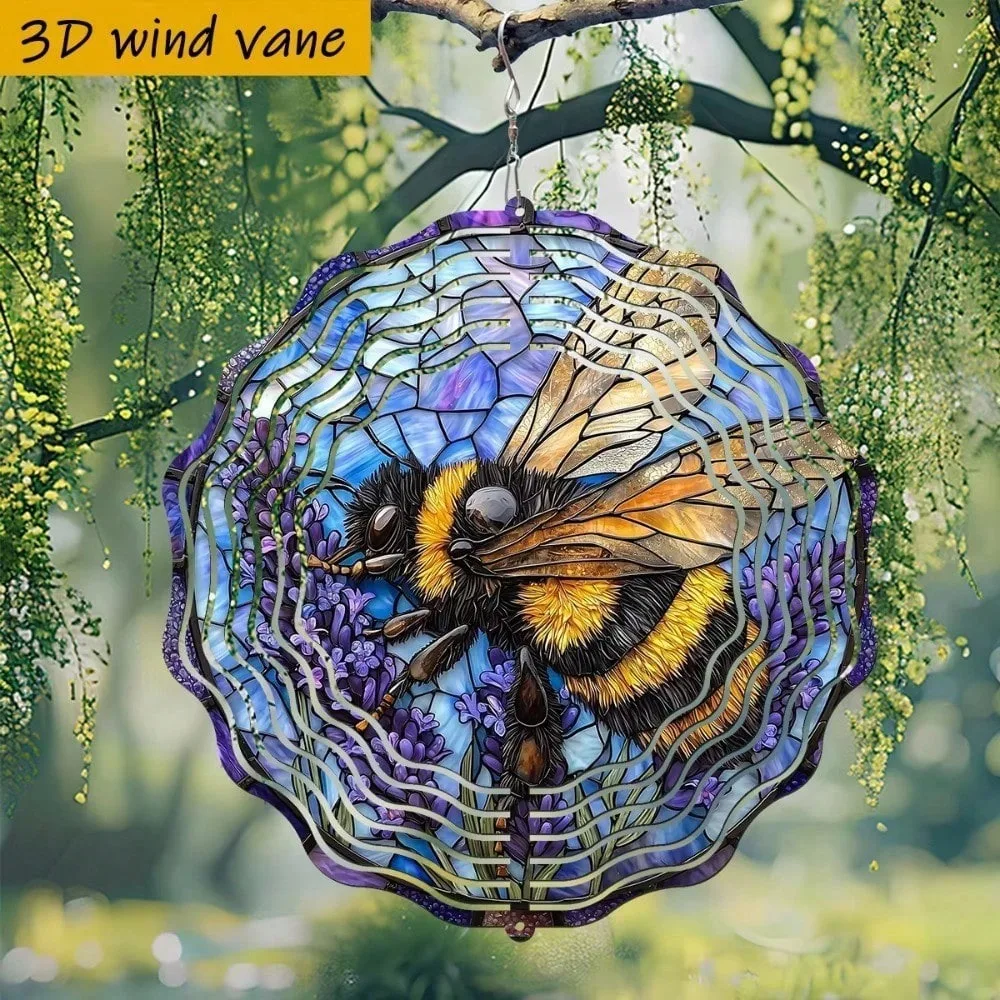 CIFbuy Iron Wind Chime 3D Stained Glass Bee Metal Colorful Waterproof Anti Fade Hanging Ornament Indoor Outdoor Garden Spinner