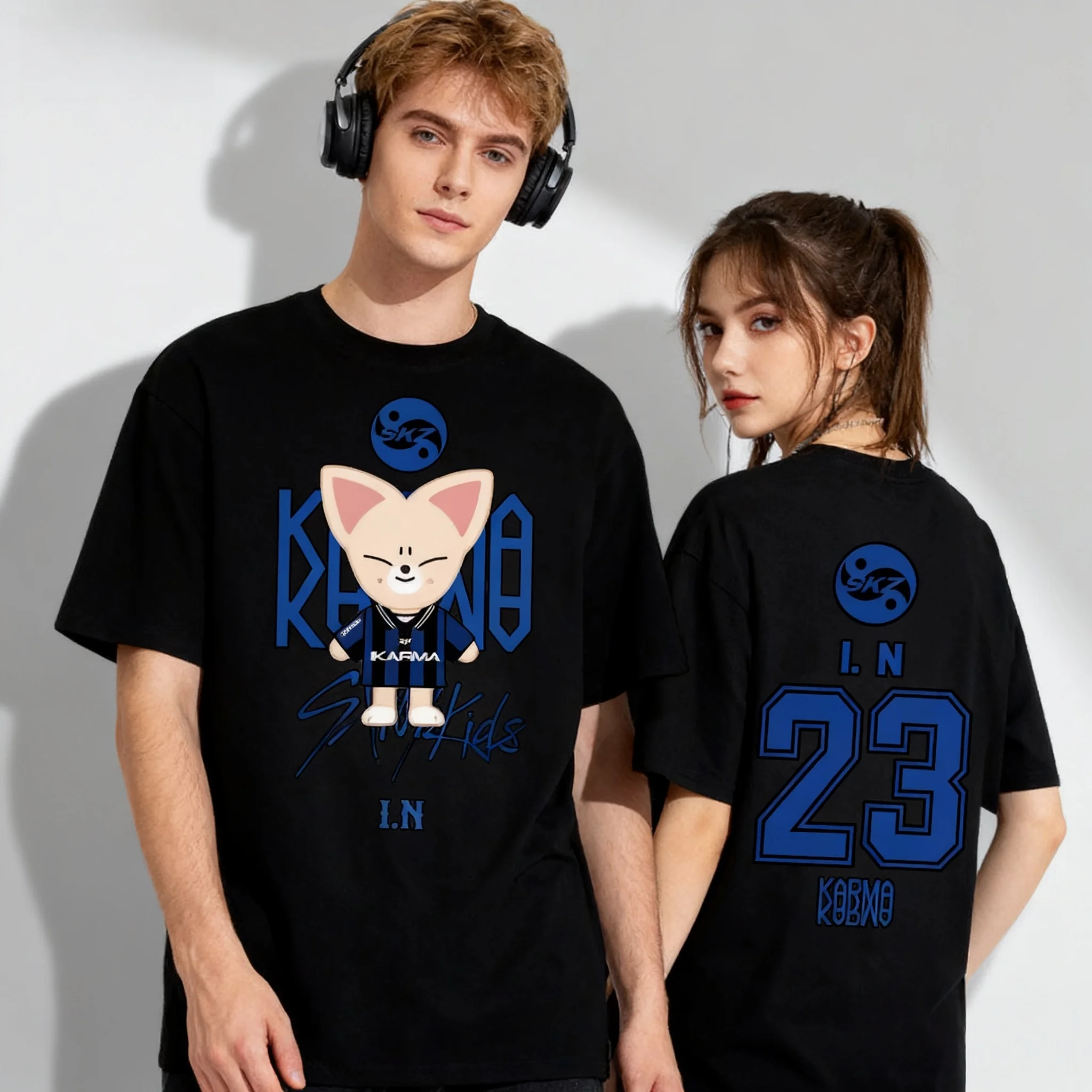 

Hot Selling New KPOP KARMA HYUNJIN Cartoon Print Oversized Casual Cute Fashion T-shirt Korean Fashion Fan T-shirt Harajuku Top