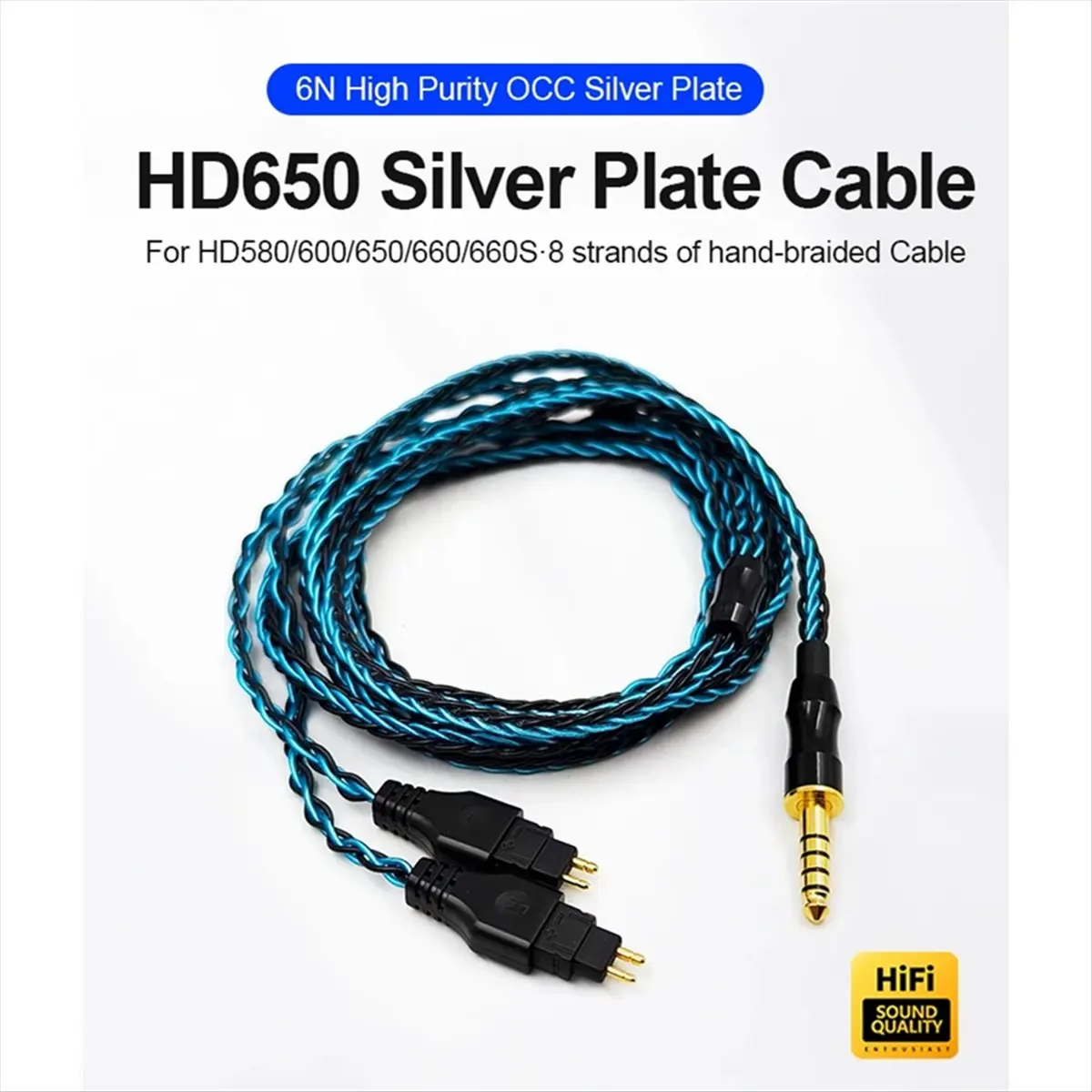 A003 8-Strand Single Crystal Copper Silver Plated for HD600 HD650 HD660S2 Balanced Headphone Upgrade Cable HD650 B