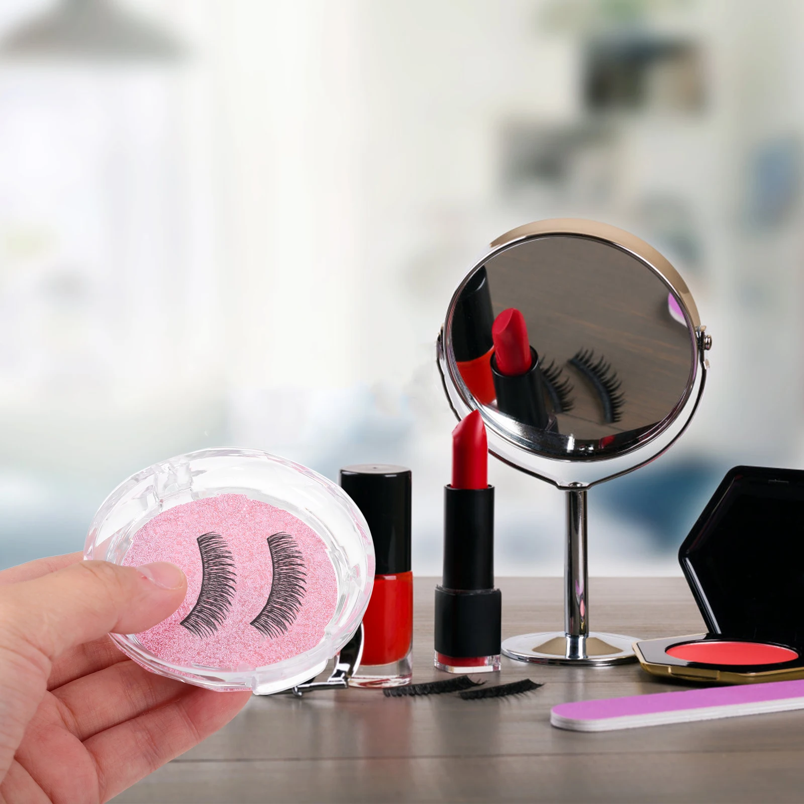 3Pcs False Eyelash Storage Boxes Reusable Plastic Eyelash Cases with Glitter Bottom Card for Women Girls Salon Use Small Lash