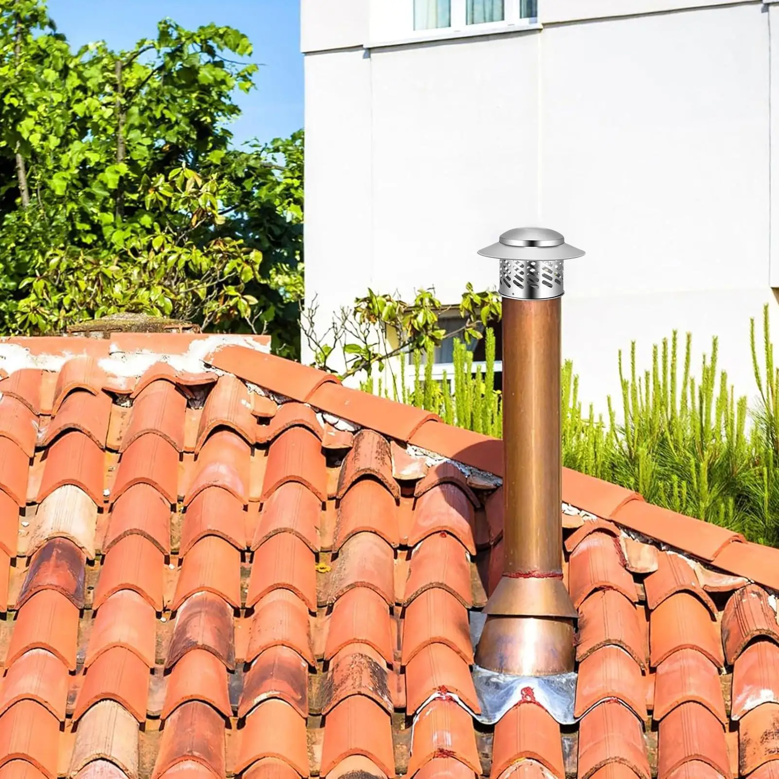 80-220 มม.304 สแตนเลสสตีลกันฝนหมวก Chimney Windproof กันฝน Vent หลังคาสแตนเลสท่อไอเสีย