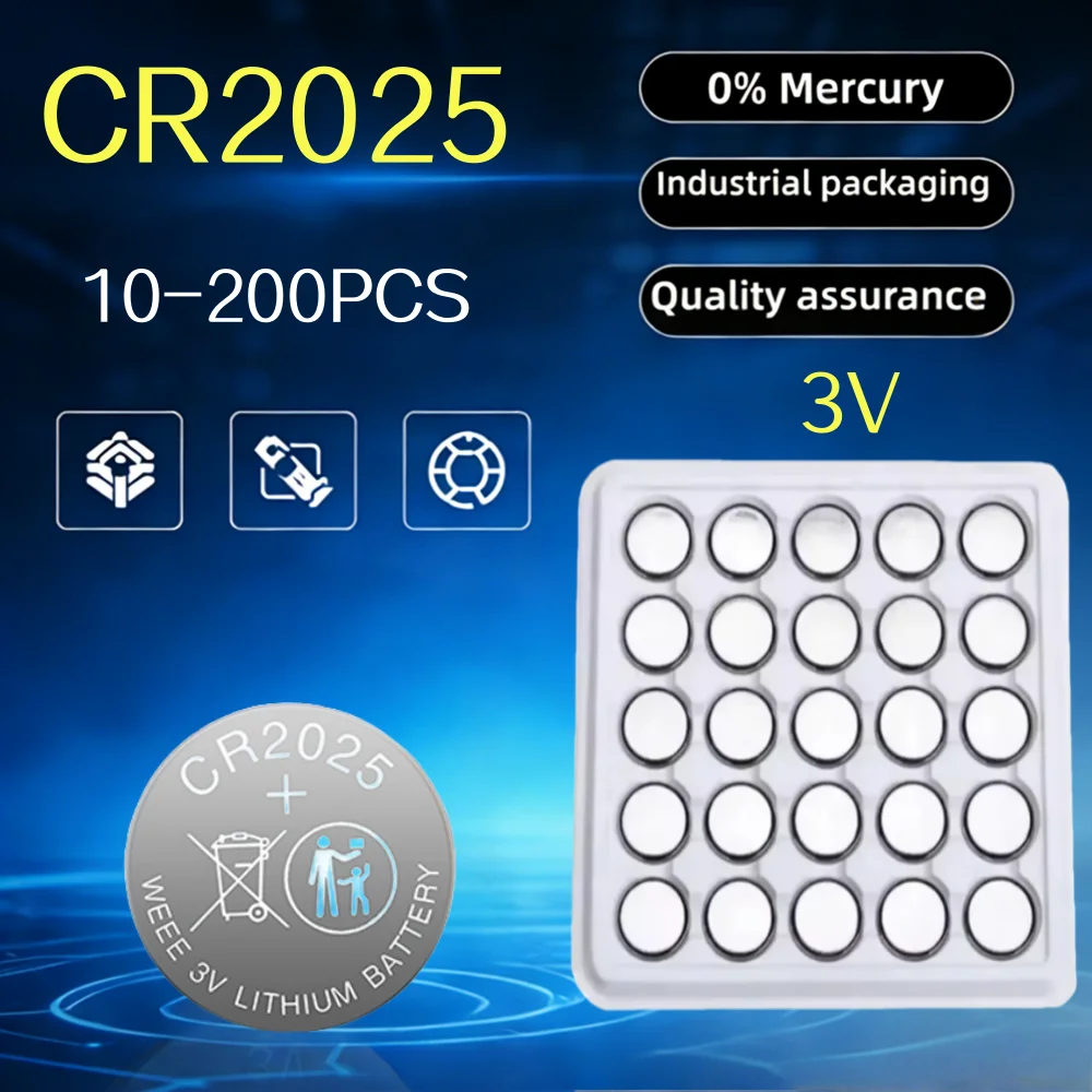 10-200PCS 3V CR2025 Lithium Button Battery DL2025 BR2025 5003LC LM2025 CR 2025 Coin Cell Watch Batteries for Toys Clock Compute