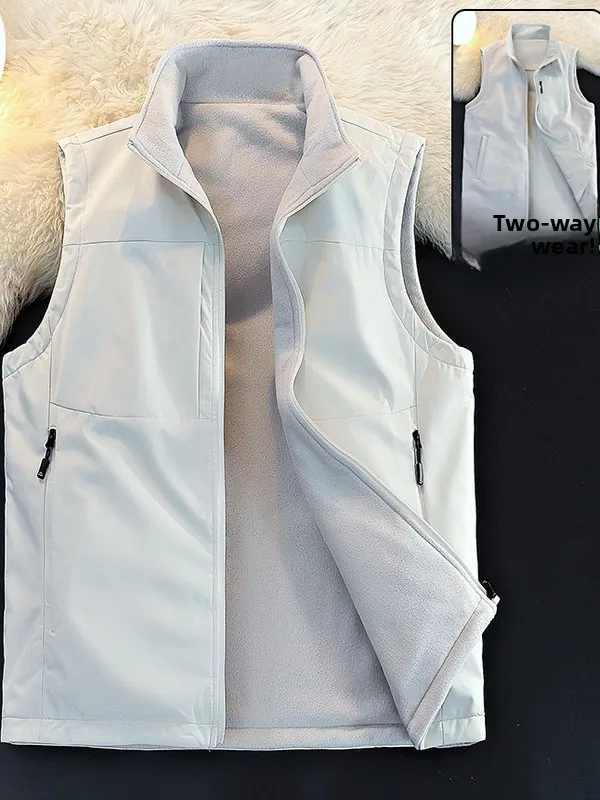 

Men's Thiened Double-sided Fce Vest Autumn Winter Spor Hooded Jaet Warm Inner Lined Large Size Casual Faion Ci S...