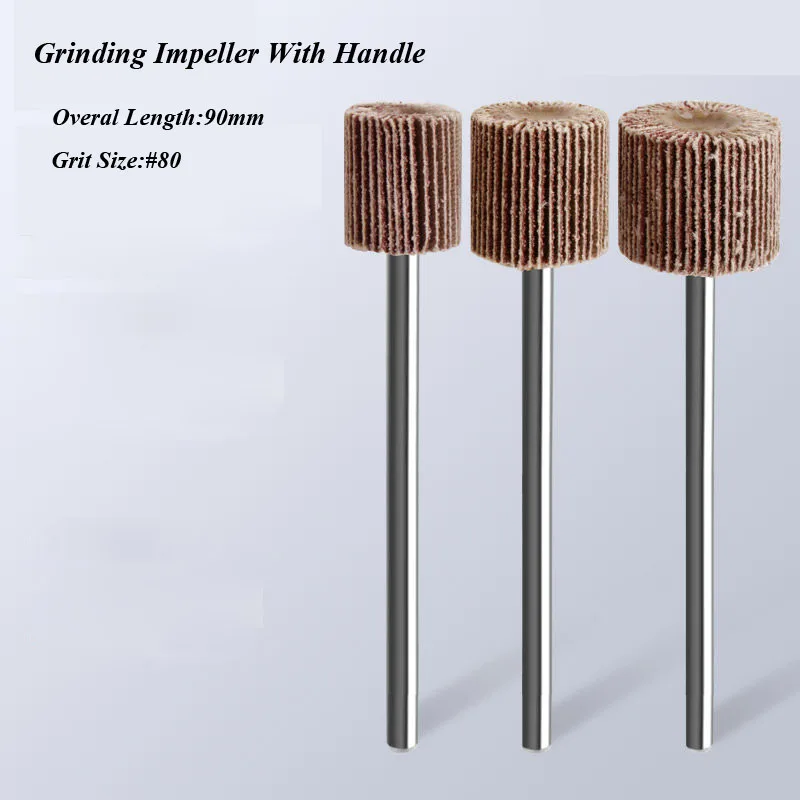 

95mm long Extended handle impeller Sand cloth wheel with louver grinding head Shank6mm for deep hole grinding and polishing #80