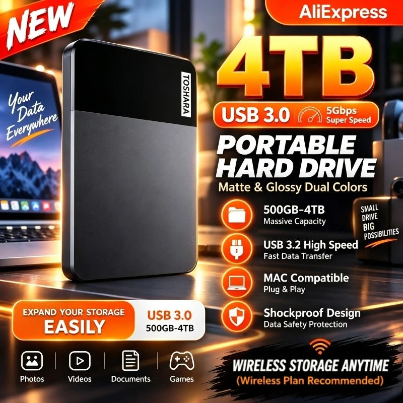 Encrypted External Hard Drive Large Capacity 500GB 1TB 2TB 4TB USB3.0 Portable Office File Backup Hard Disk For Desktop Laptop