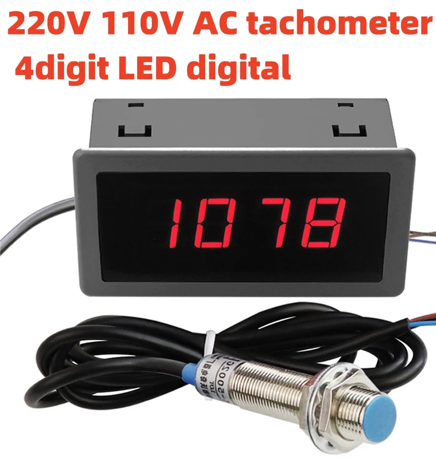 220V 110V AC Tachometer 4 Digit LED Digital Display Motor Tachometer With Hall Sensor Magnet Ac Tachometer Set High Quality