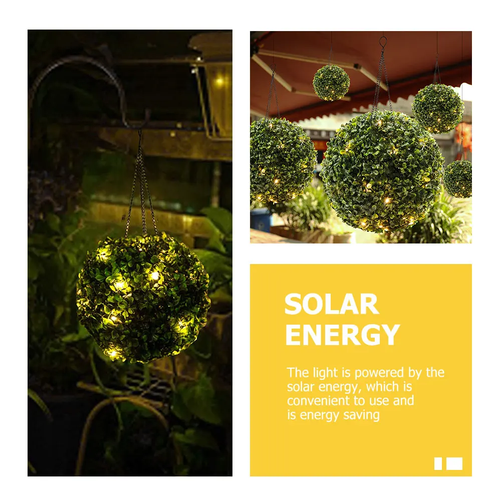 

Solar Lighted Topiary Ball LED Hanging Lamp Artificial Plants Green Outdoor Faux Grass Ball Ch Garden Wedding Scene Layout
