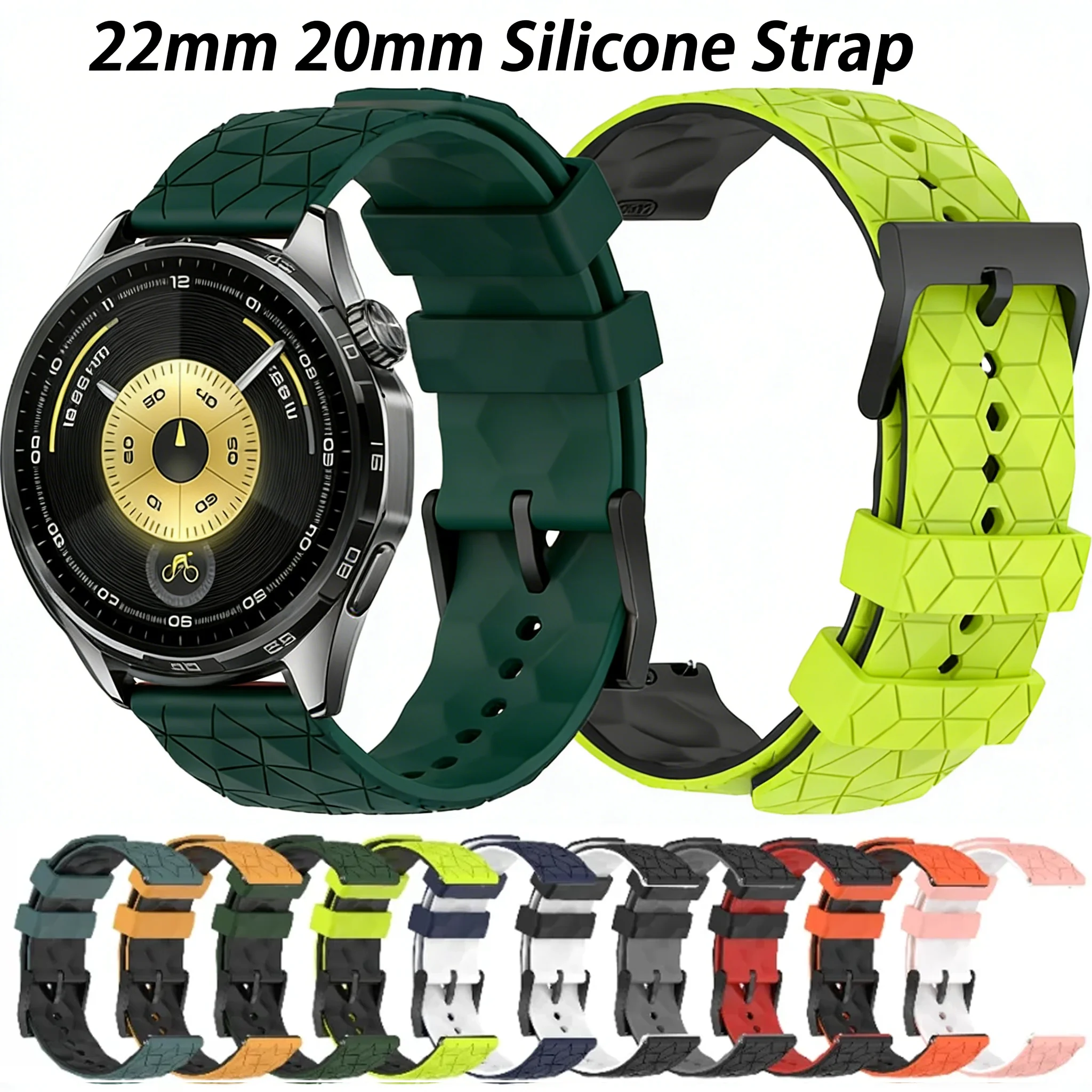 22/20mm weiches Silikonarmband für Huawei Watch 5/4/GT6 Pro, Armband mit Fußballmuster für Amazfit Active Max/Bip 6-5-Max