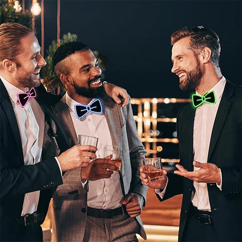 Świecąca w ciemności mucha LED dla mężczyzn i chłopców, neonowe akcesoria, zabawny kostium cosplay, regulowana, na Nowy Rok, karnawał, nocne wydarzenia.