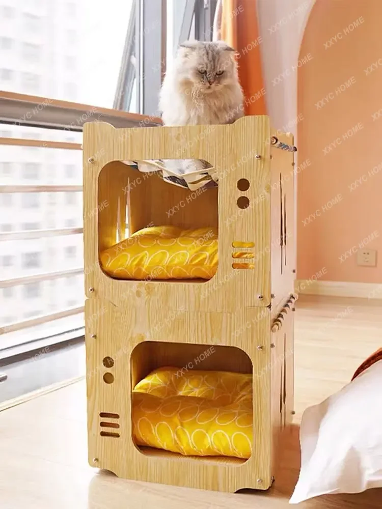 

Cat Nest Four Seasons Universal Kennel Wooden Double-Layer Hammock Nest Cat Supplies