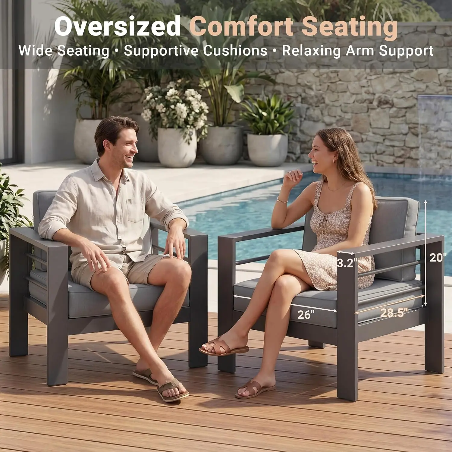 Outdoor Loveseat Aluminum Patio Sofa, All-Weather Metal Frame with Cushions, Dark Grey, Customized image 3