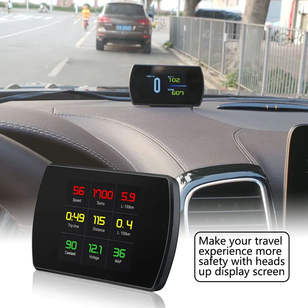 P12 OBD+GPS Dual System HUD Auto On-board Computer OBD2 Head Up Display Digital Security Alarm Water Temp Fuel Consumption RPM