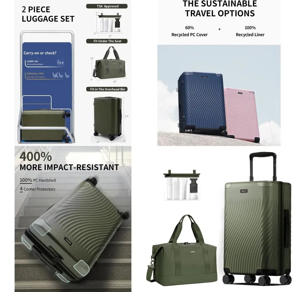 

20 ECOHUB Expandable Hardshell Spinner Luggage, TSA-Approved Lightweight Carry-On Suitcase, Green