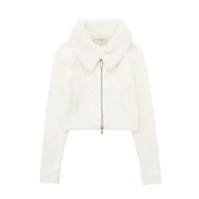 Neue Frauen Chic Casual Warm Weiß Künstliche Pelz Revers Jacke Mantel Vintage Weibliche Lange Sleeve Zipper Oberbekleidung Mode Tops