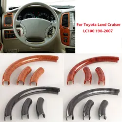 For Toyota Land Cruiser LC100 1998-2007 Car ABS Wood Grain Imitation Carbon Fiber Steering Wheel Cover Cap Lid 3Pcs/Set