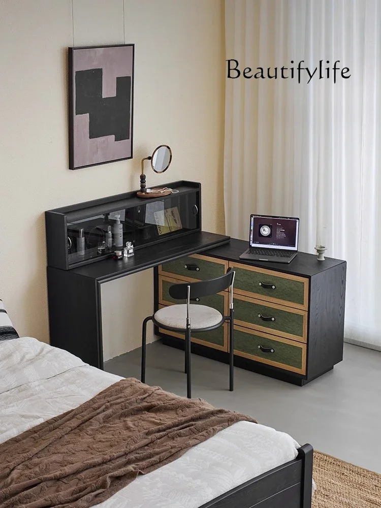 

Y Средневековый столик для макияжа из цельного дерева, комод, комод, встроенный шкаф для хранения, черный комод из ясеня для спальни