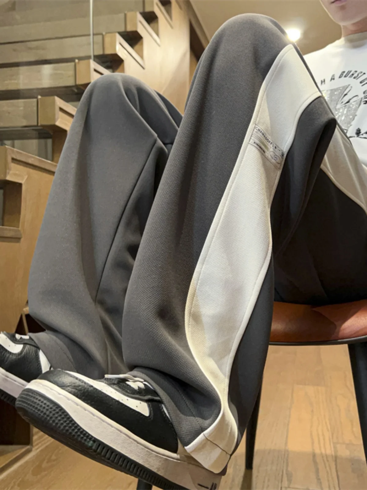 

Мужские прямые спортивные брюки с пэчворком, весенне-осенние, в американском ретро-стиле, из плотной ткани, повседневные, немнущиеся, для отдыха