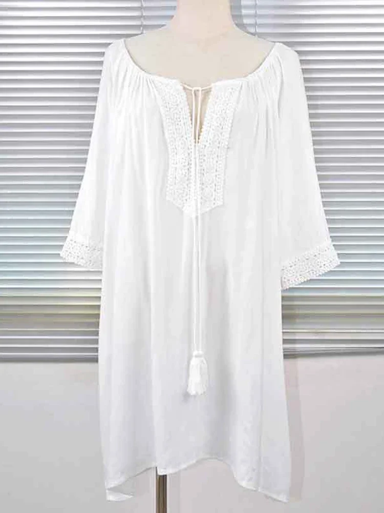 2025 Copricostume bikini in pizzo impiombato Copricostume da spiaggia da donna con lacci Nappa Moda estiva Abito da vacanza classico femminile Beachwear