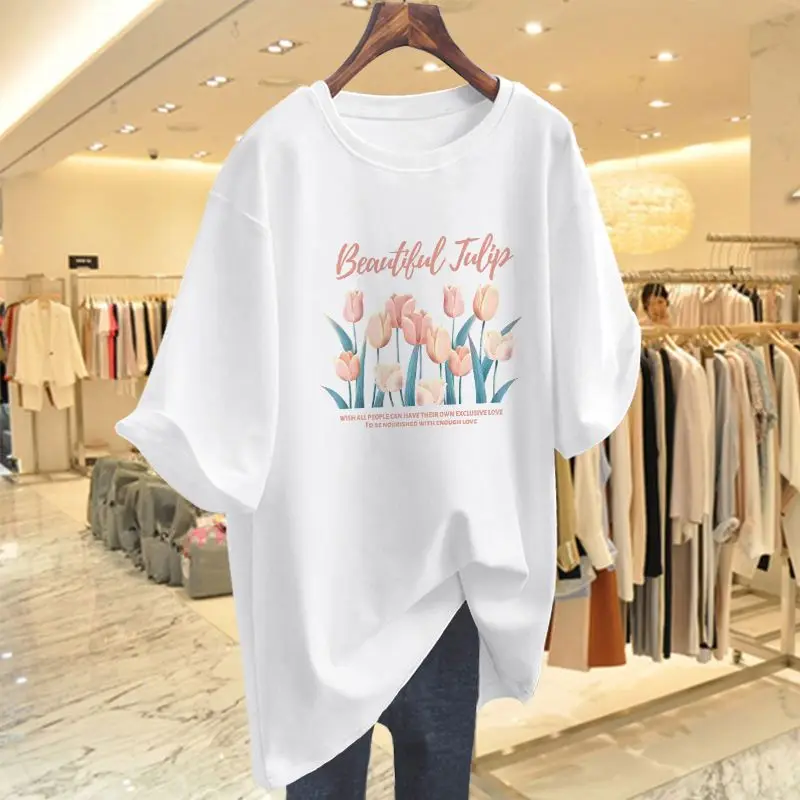

Summer Vintage Loose Casual Basic Pullovers, Cartoon Printed 100% Cotton Short Sleeve Top Tee, Women Clothing O-neck T-shirt