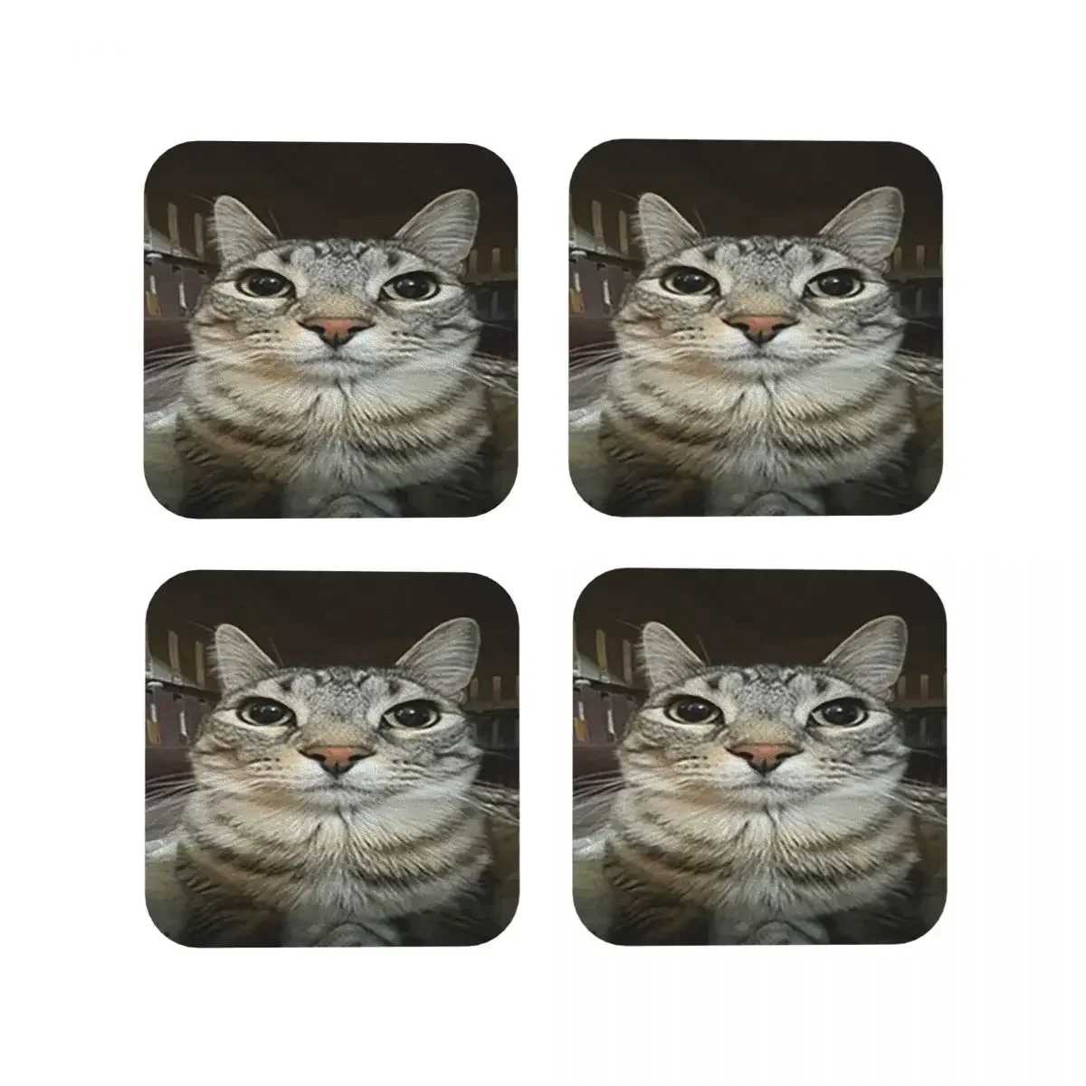 

Подставки под чашки с изображением кошки, смотрящей прямо на вас, кухонные подставки-салфетки, термоизоляционные подставки для кофе, для декора дома, набор из 4 штук
