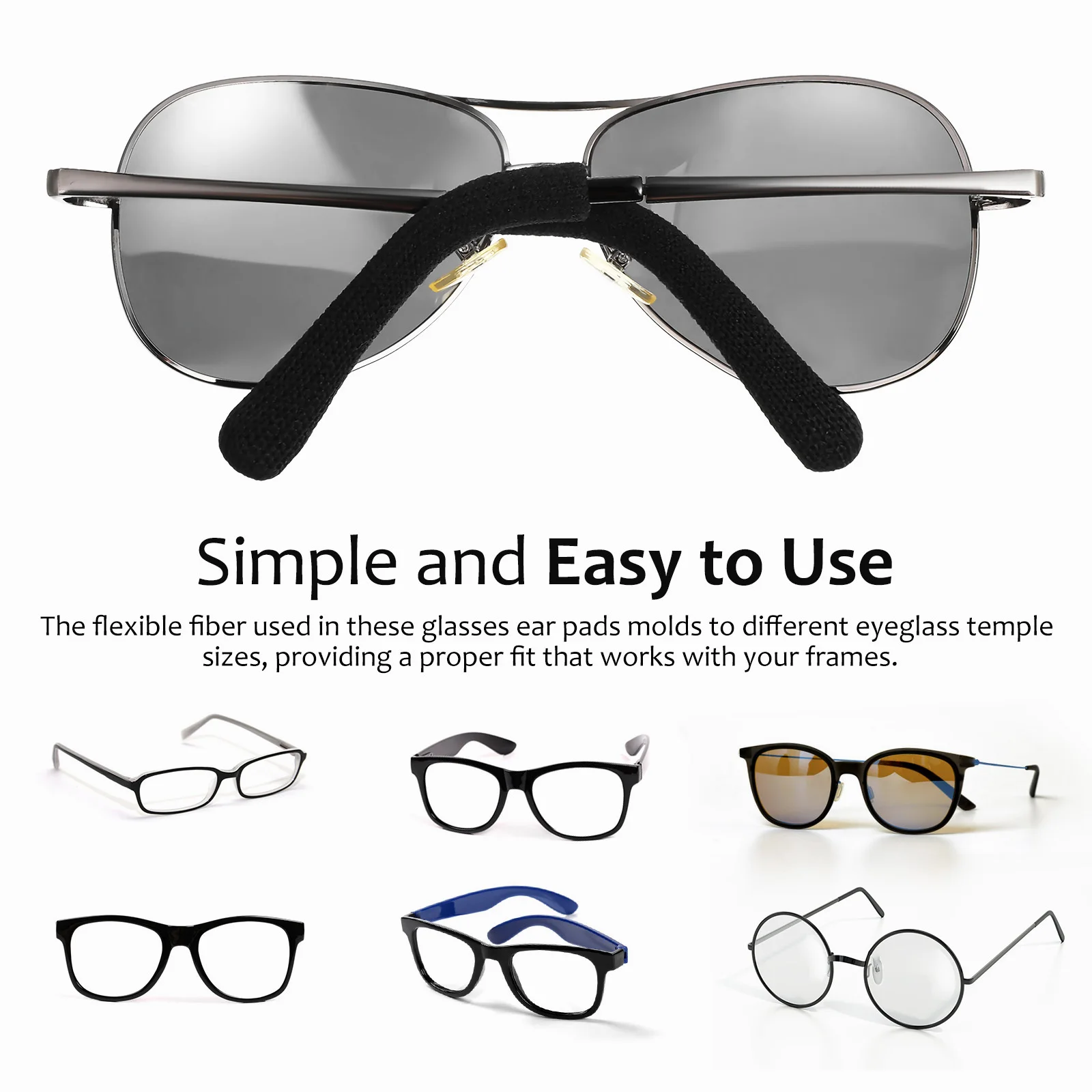 

2Pairs Ear Pad Accessories for Glasses Soft Stretchy Covers Reduce Pressure on Ears Suitable for All Day Wear Temple Protectors