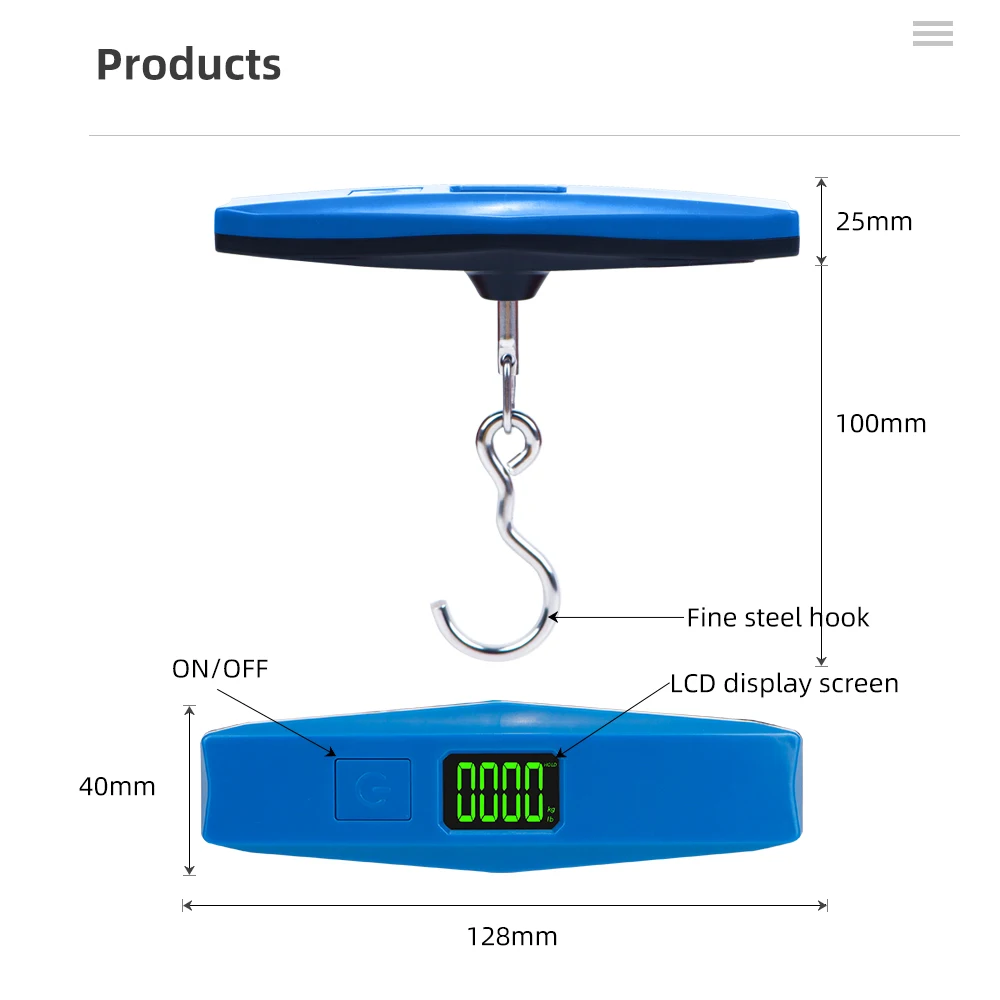 110lb/50kg Blue Square Hand Scale Digital LCD Display Electronic Luggage Hanging Suitcase Travel Weighs Baggage Weight Tool