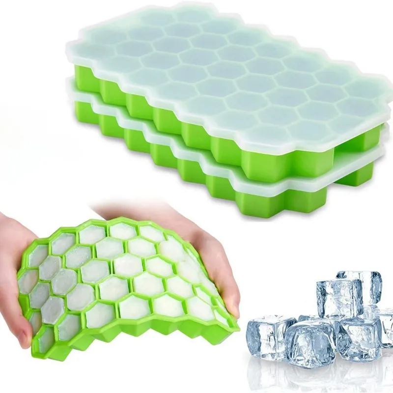 

Ice Cube Mold Honeycomb Silicone Ice Cube Maker Ice Tray Mould Reusable Food Grade Maker with Lids for Summer Juice Wine