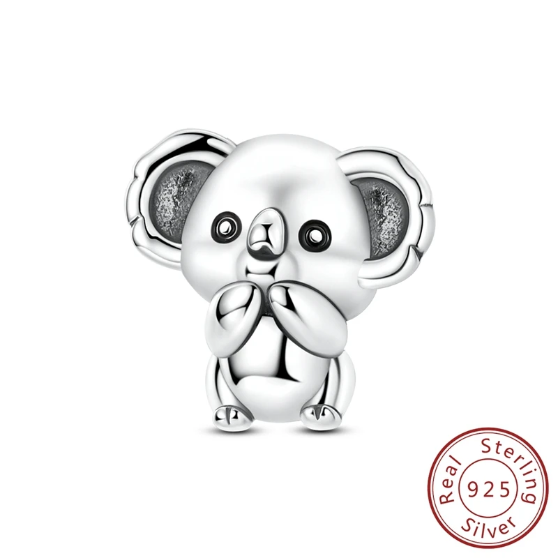 

925 Sterling Silver Dainty Petite Silver Koala Beads Charm Animal Pendant Fit Original Charm Bracelet Women DIY Jewelry Gift