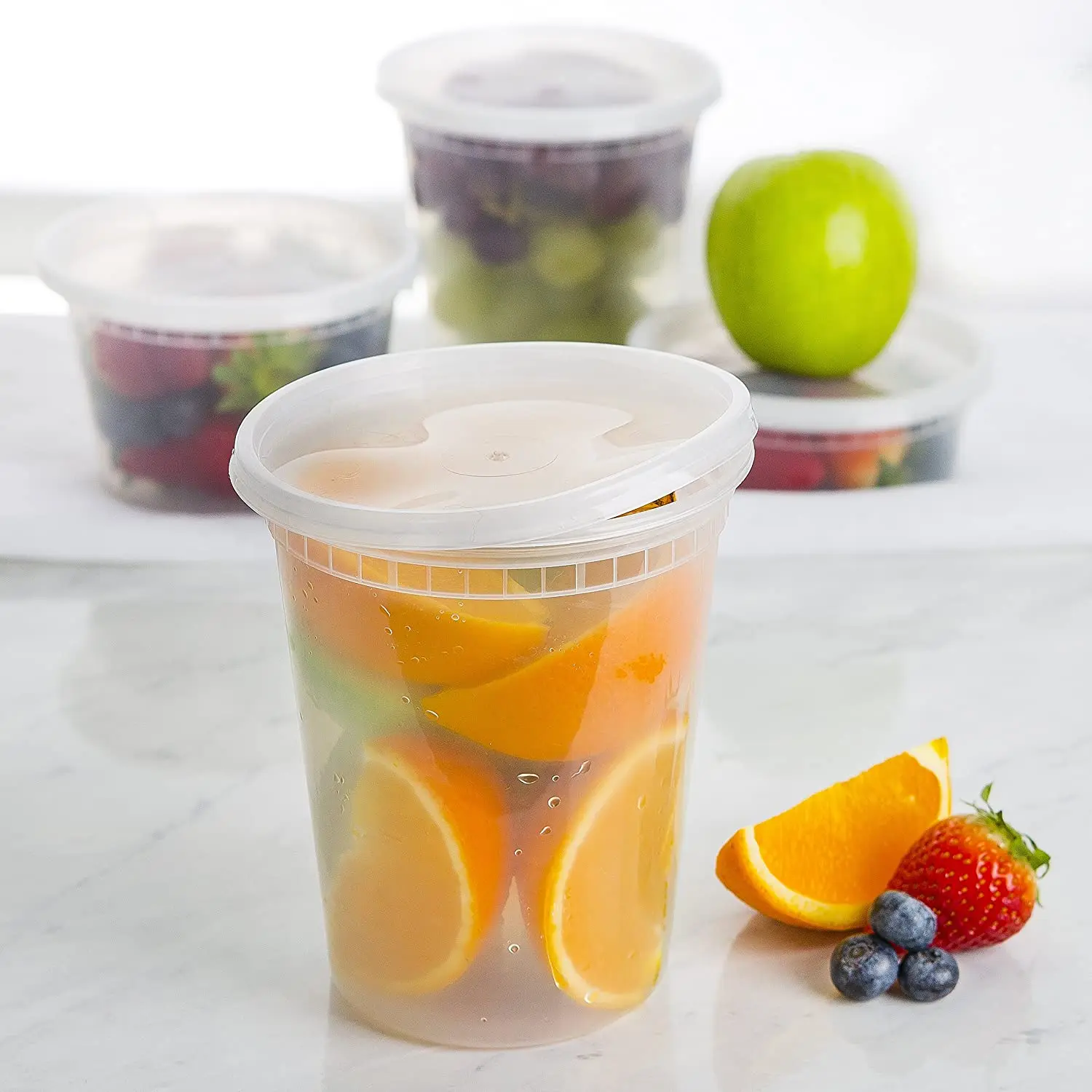Microwave Leakproof Deli Cup Plastic Food Storage Containers With Airtight Lids 32 OZ Food Box Food Container