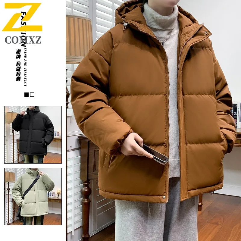 

COMXZ Mens Bread Jacket Leisure Hooded Collar Camping Lightweight Parker Coat Hiking Cold Protection Solid Color Winter Coats