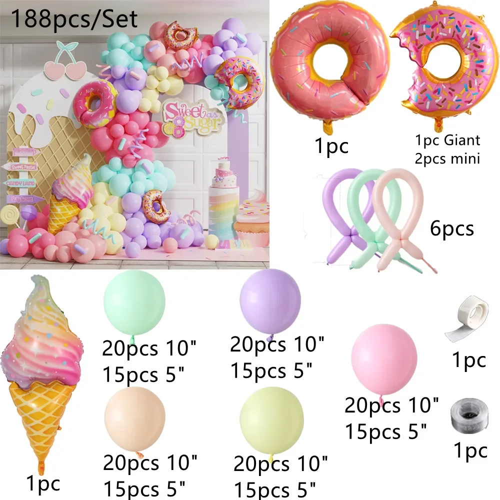 188pcs/Set Giant Macaron Donuts Candy Pink Donut Ice Cream Foil Balloons Kids Girl Wedding Birthday Baby Shower Party Decor