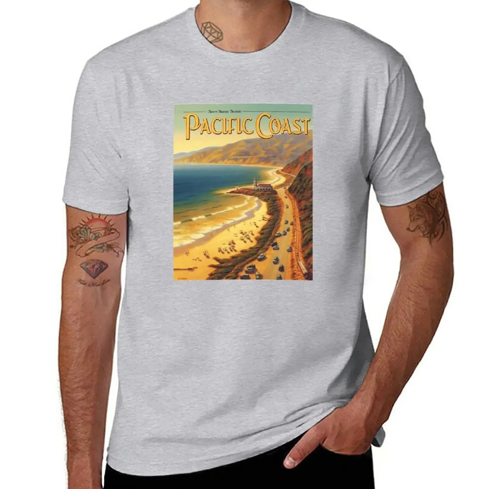 PACIFIC COAST CALIFORNIA STICKER AND SHIRT T-Shirt Tee shirt summer top mens graphic t-shirts