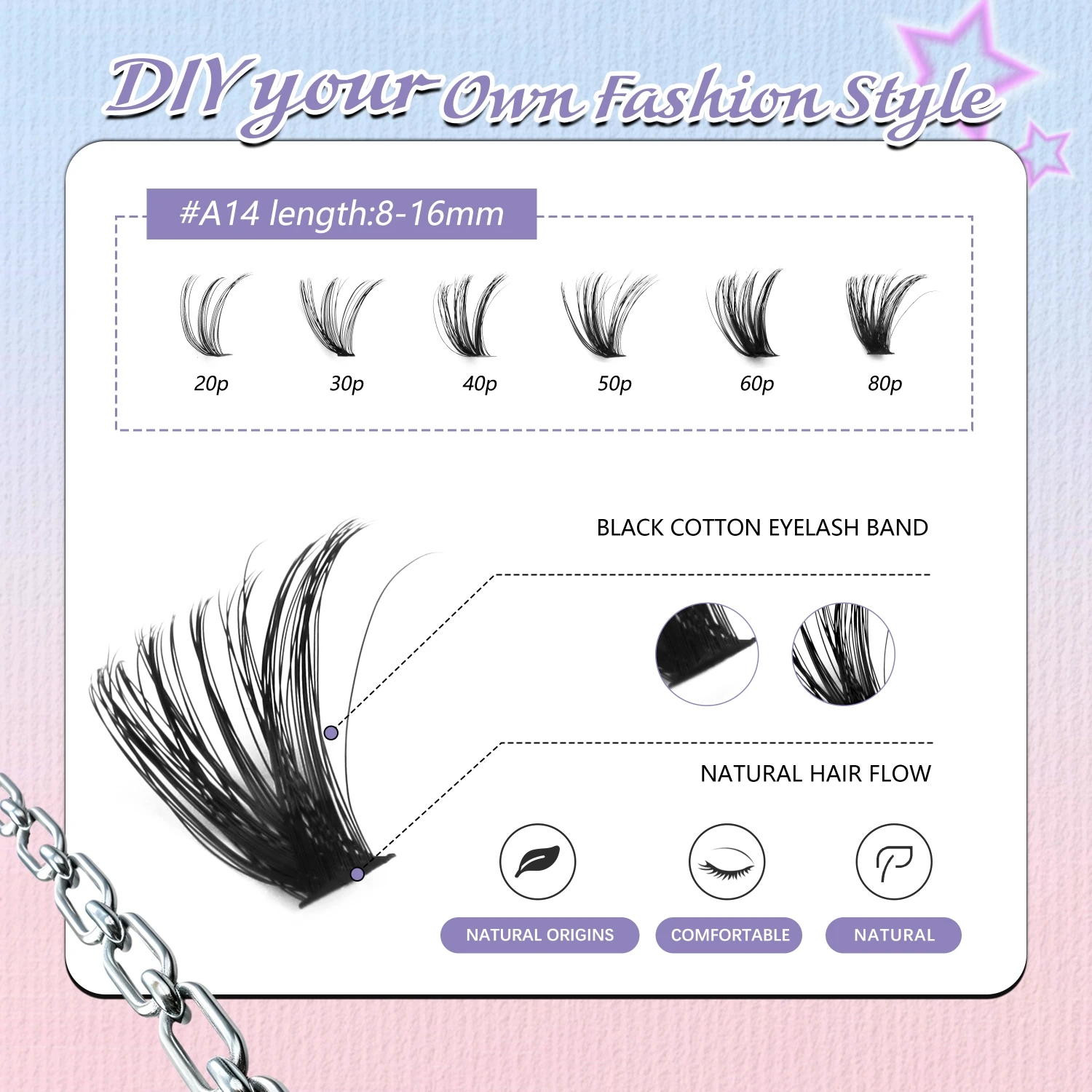 Veltrinay 600 peças de fecho individual, extensão grossa e fofa, comprimento misto, faça você mesmo, cílios macios e fofos