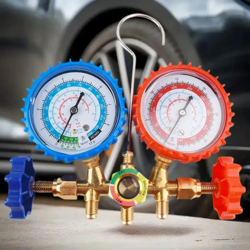 견고하게 제작된 AC 진단 매니폴드 게이지 세트, 3방향 R410A 매니폴드 측정에 이상적
