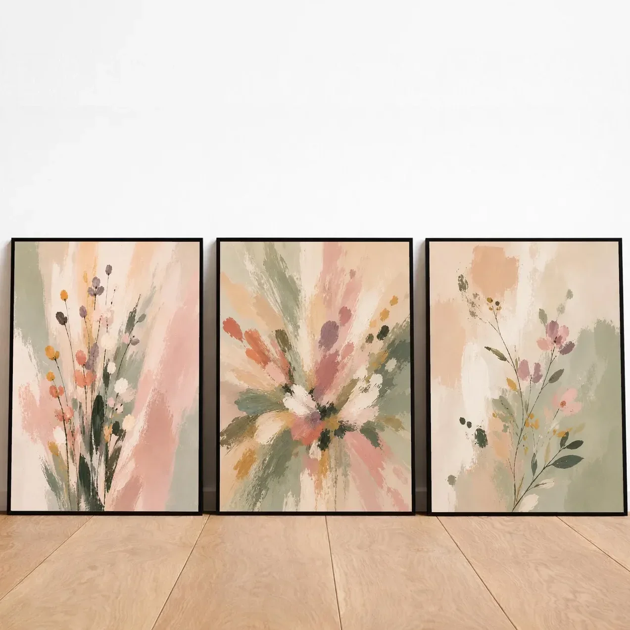 3PCS  Abstract Floral Poster  Pastel Wildflower Prints  Boho Wall Art  Minimal Botanical Decor Canvas Painting for Room Decor